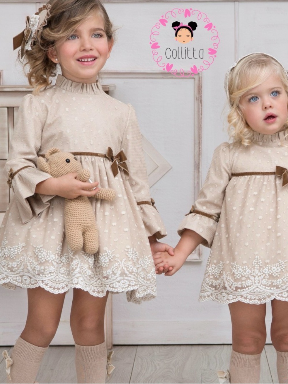Collitta Girls' Cream Lace-Trim Formal Dress